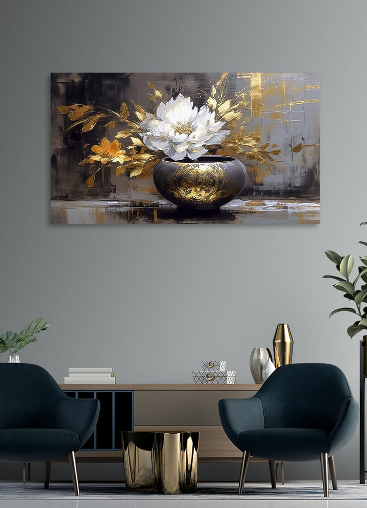 A painting of a flower in a pot A painting of a flower in a pot