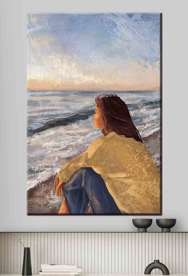 Een vrouw op het strand met uitzicht op de oceaan Een vrouw op het strand met uitzicht op de oceaan