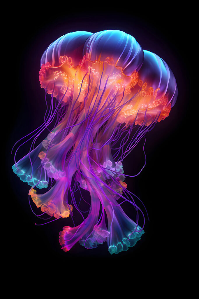 A colorful jellyfish with many tentacles