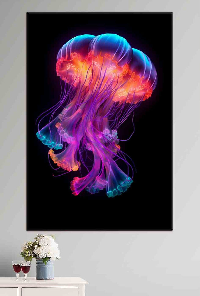 A colorful jellyfish with many tentacles
