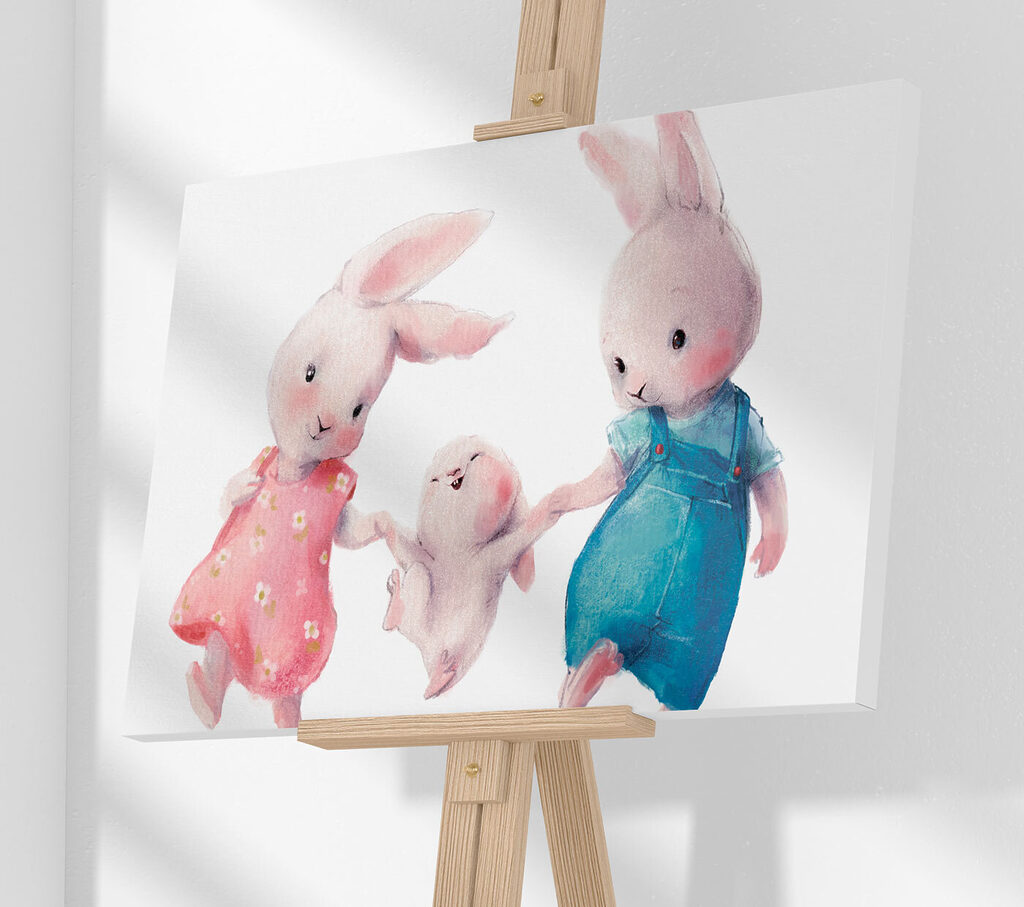 A group of bunnies holding hands