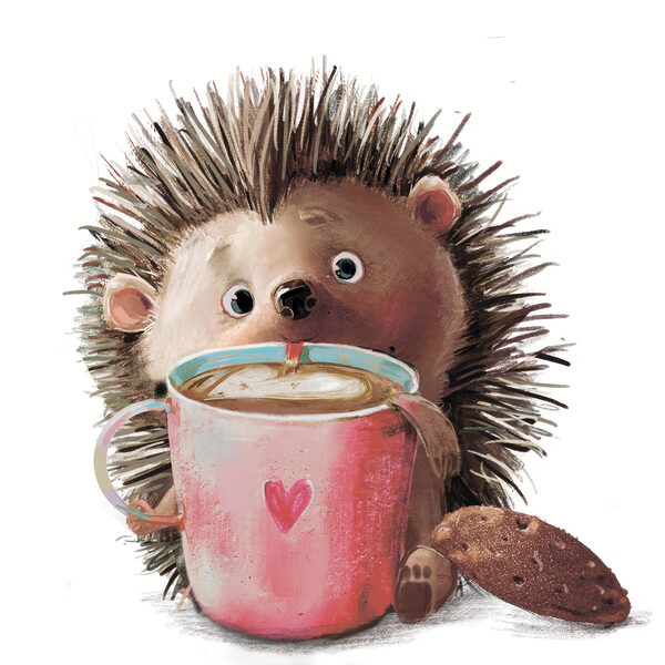 Een egel met een kop koffie Een egel met een kop koffie