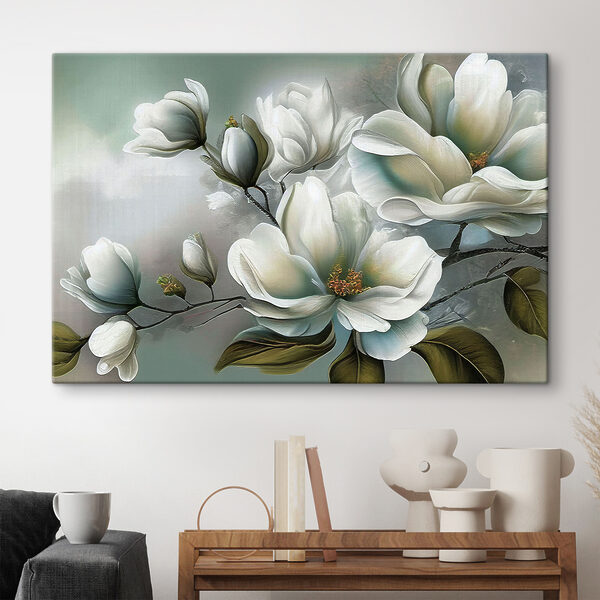 Een schilderij van witte bloemen Een schilderij van witte bloemen