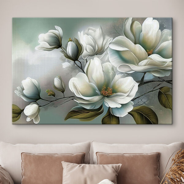 Een schilderij van witte bloemen Een schilderij van witte bloemen