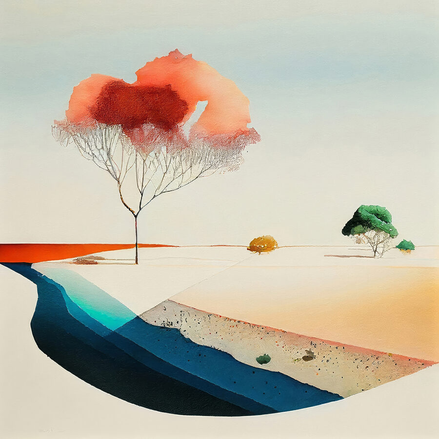 Een aquarelschilderij van een boom