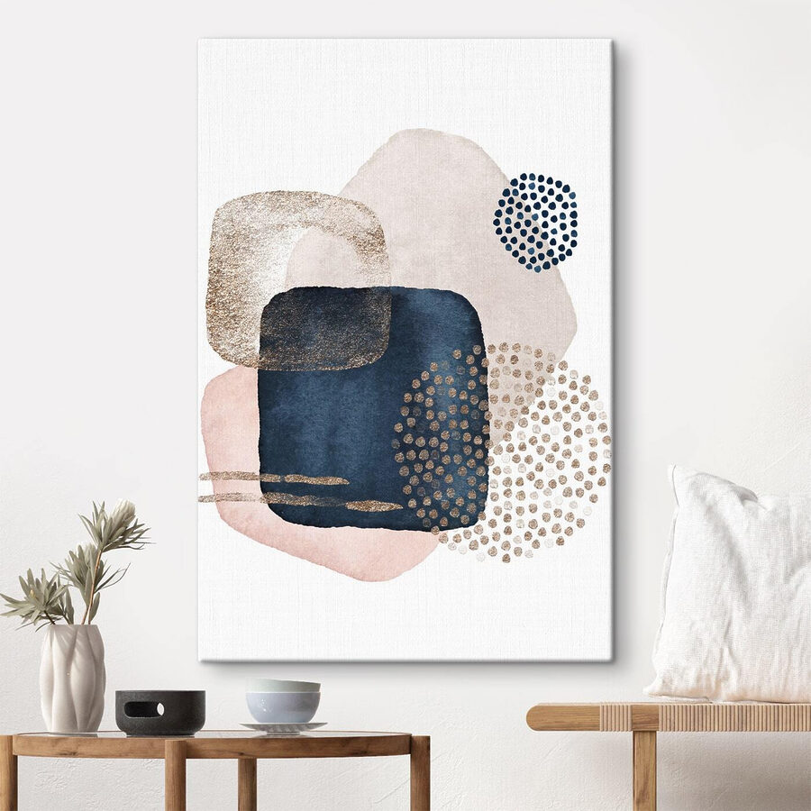 Een schilderij van verschillende vormen en kleuren