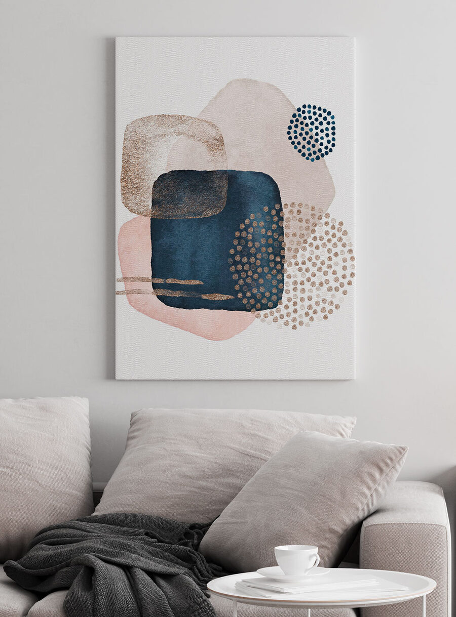 Een schilderij van verschillende vormen en kleuren
