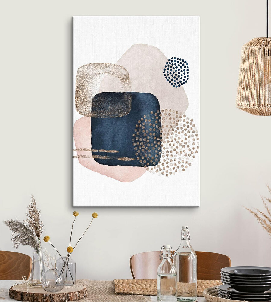 Een schilderij van verschillende vormen en kleuren