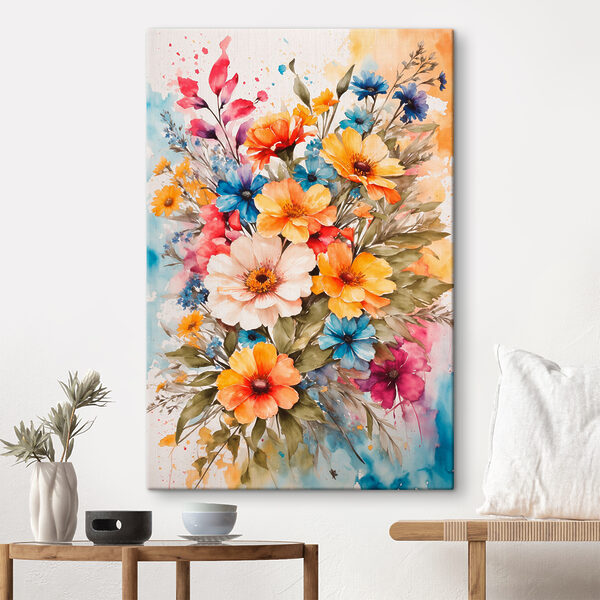 Een schilderij van bloemen op een wit oppervlak Een schilderij van bloemen op een wit oppervlak