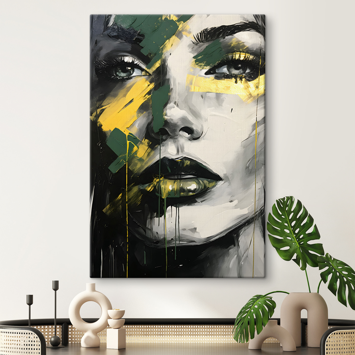 A painting of a woman's face A painting of a woman's face