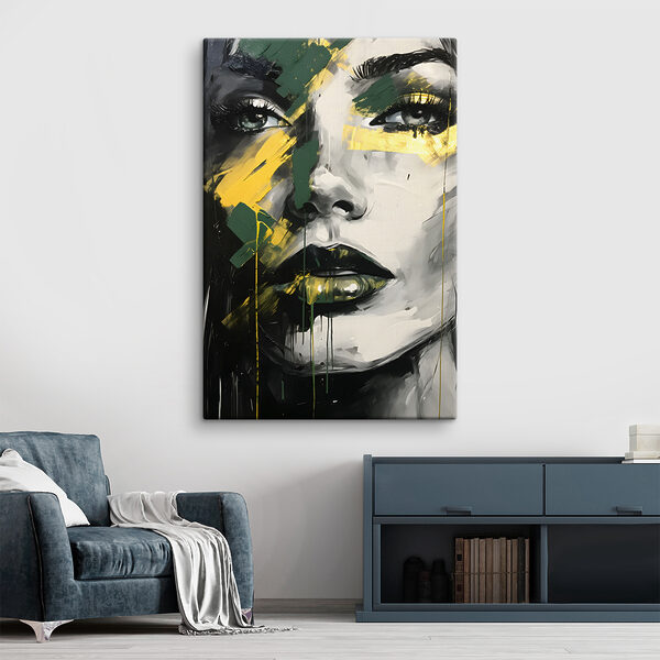 Een schilderij van het gezicht van een vrouw Een schilderij van het gezicht van een vrouw