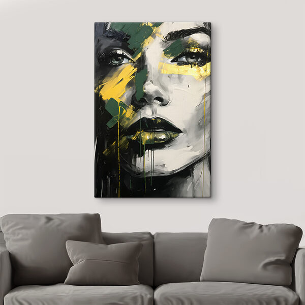 Een schilderij van het gezicht van een vrouw Een schilderij van het gezicht van een vrouw