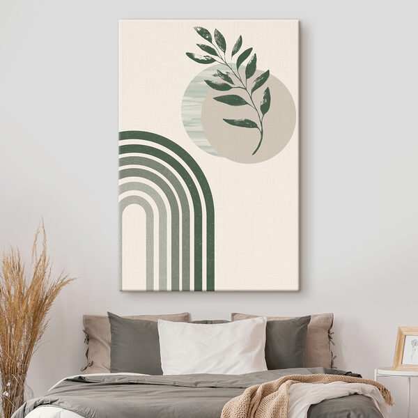 Een groene en witte regenboog met een blad en een plant Een groene en witte regenboog met een blad en een plant
