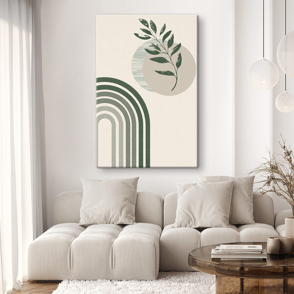 Een groene en witte regenboog met een blad en een plant Een groene en witte regenboog met een blad en een plant