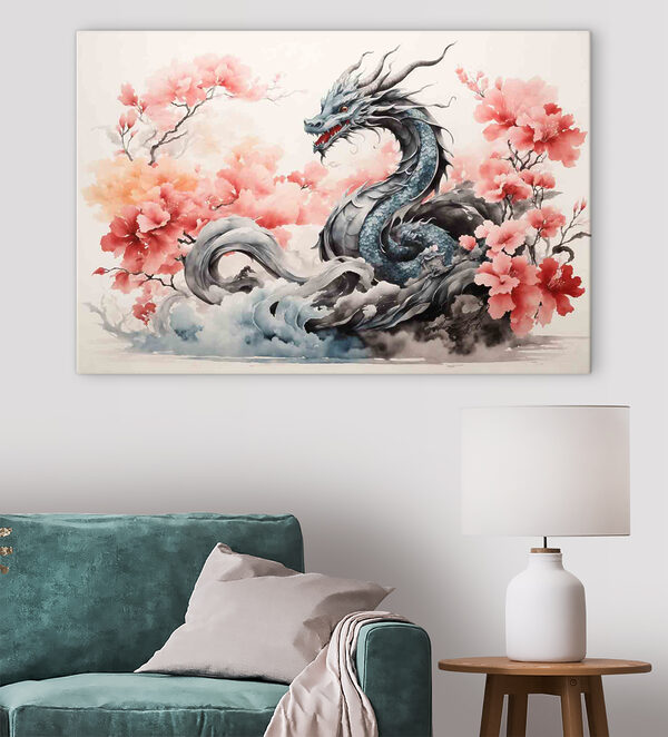 Een draak met roze bloemen Een draak met roze bloemen