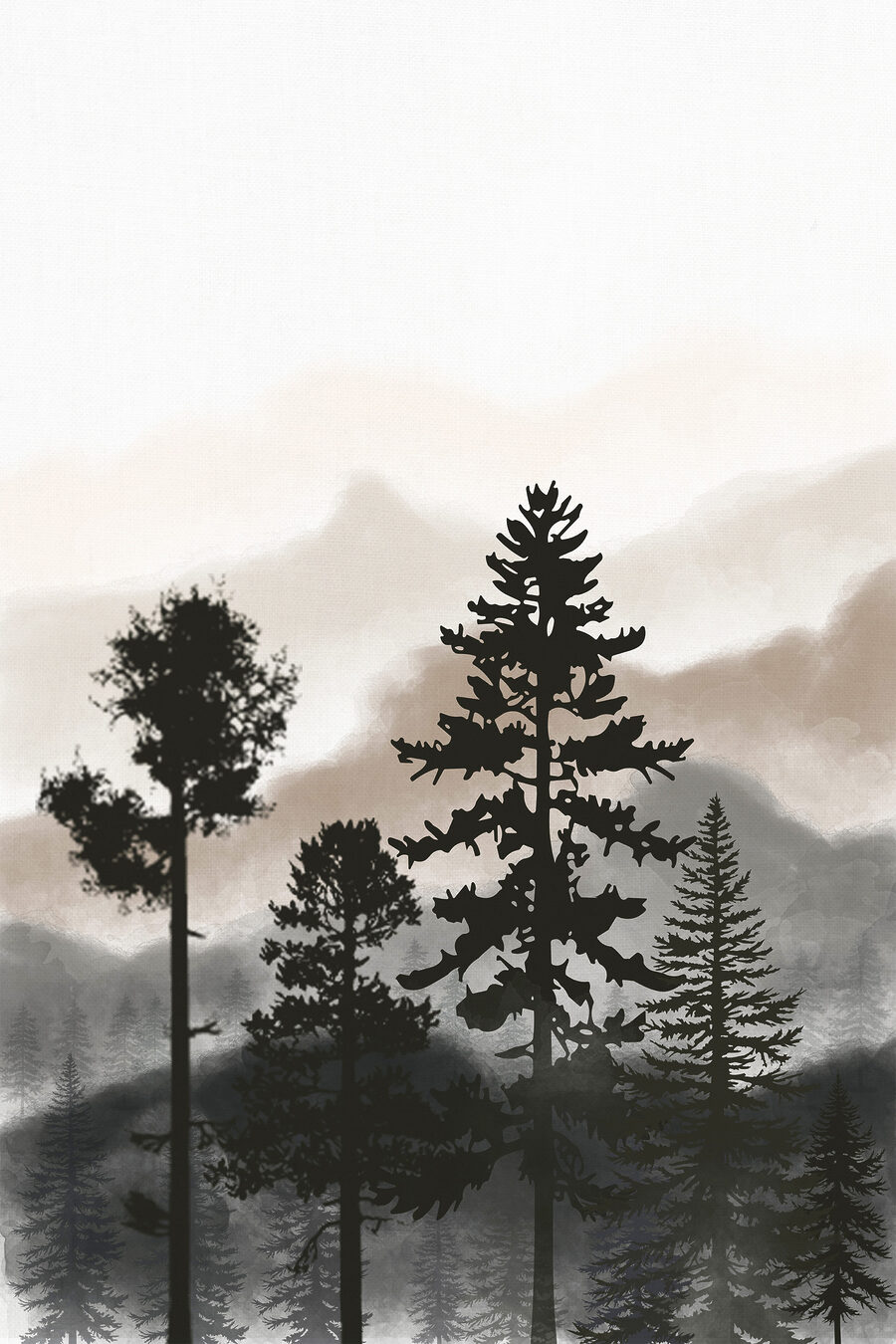 Een groep bomen in de mist