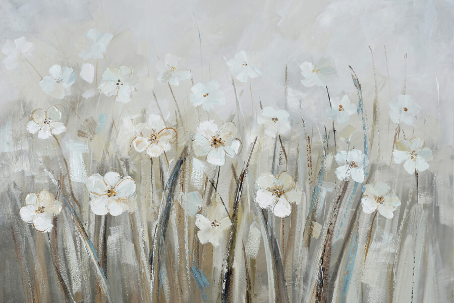 Een schilderij van witte bloemen