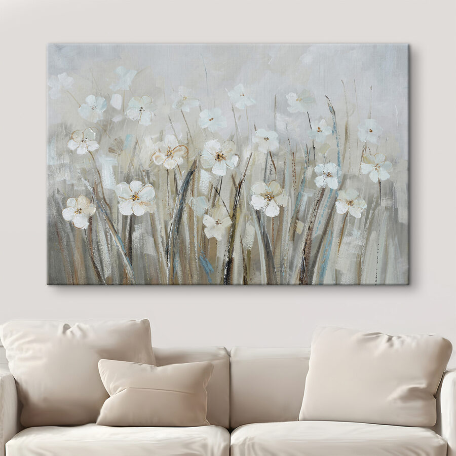 Een schilderij van witte bloemen
