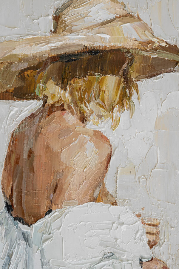 Een schilderij van een vrouw met een hoed Een schilderij van een vrouw met een hoed