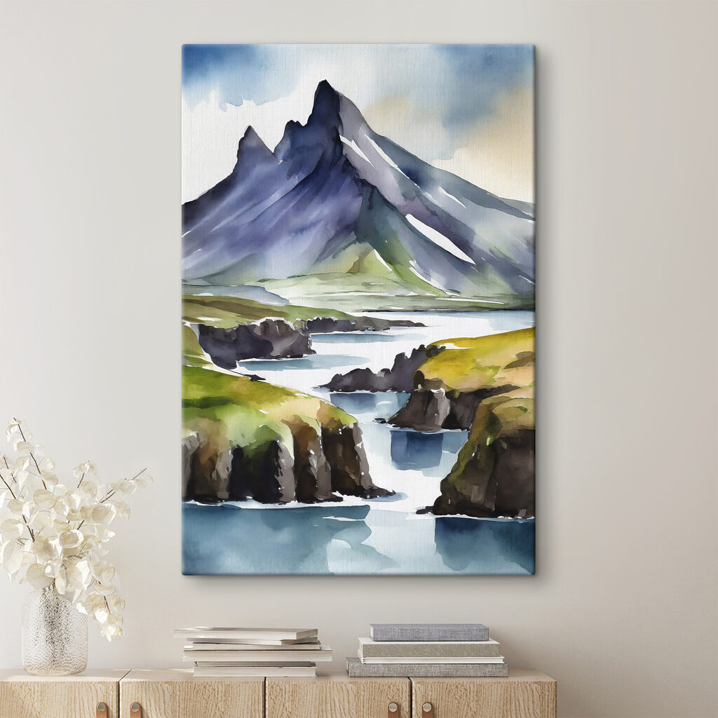 Watercolor painting of a mountain and a river Watercolor painting of a mountain and a river