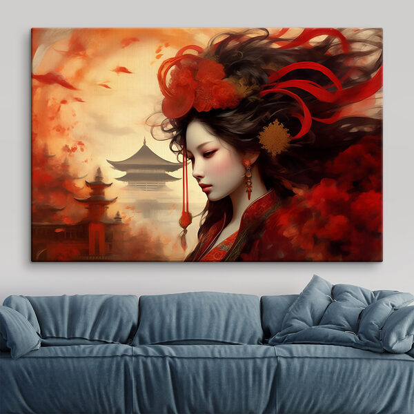 Een vrouw met lang haar en rode bloemen in haar haar Een vrouw met lang haar en rode bloemen in haar haar
