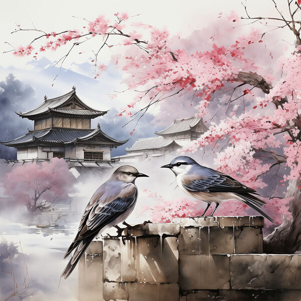 Een schilderij van vogels op een muur Een schilderij van vogels op een muur