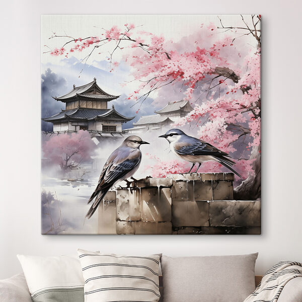Een schilderij van vogels op een muur Een schilderij van vogels op een muur