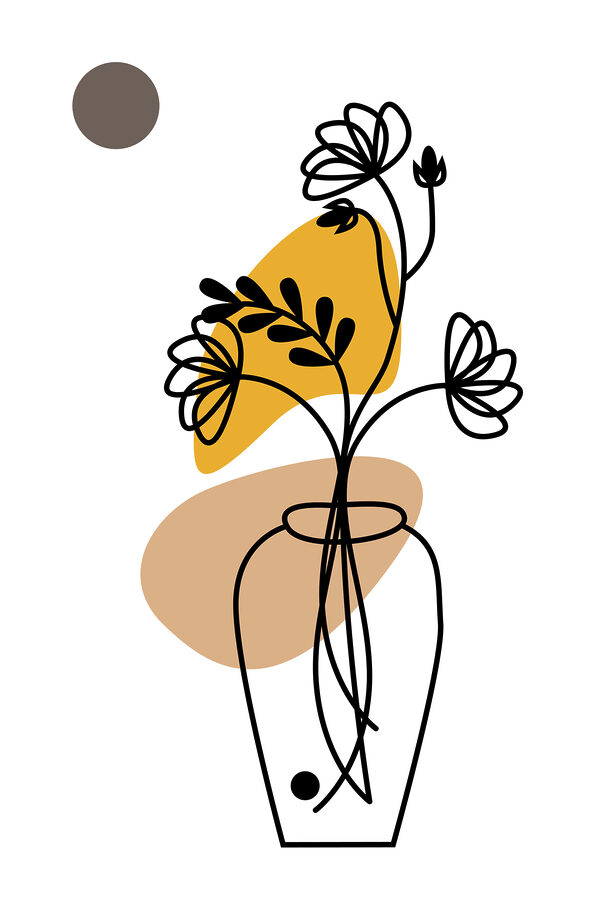 Een tekening van een bloem in een vaas Een tekening van een bloem in een vaas