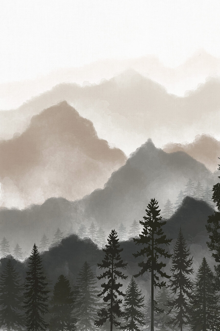 Een landschap van bergen en bomen