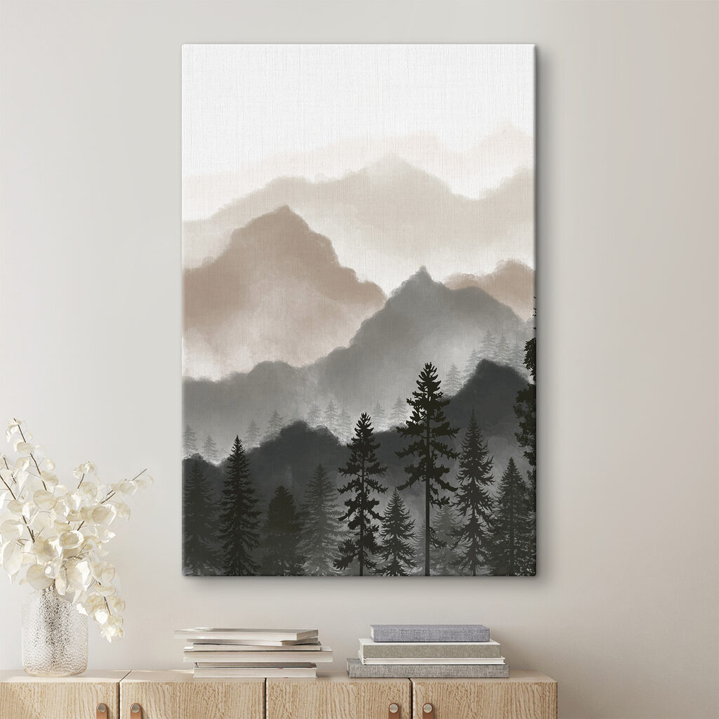 A landscape of mountains and trees