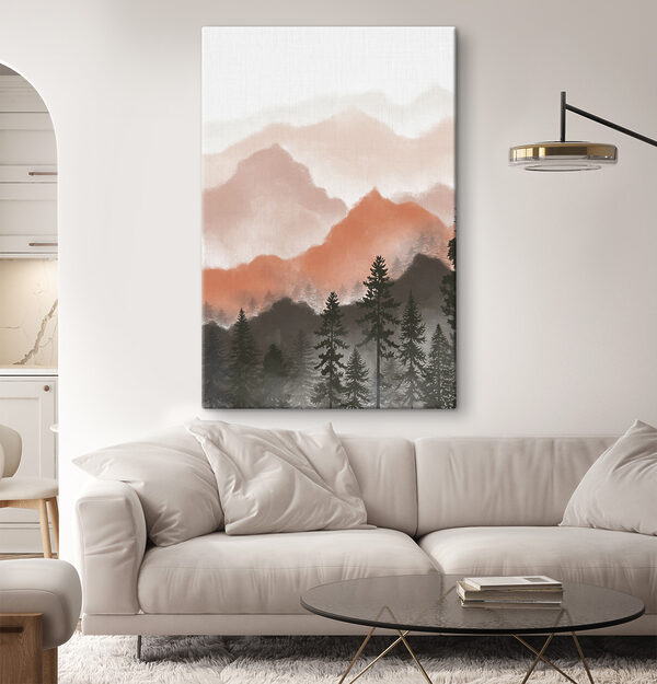 Een landschap van bergen en bomen Een landschap van bergen en bomen