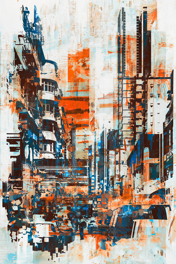 Een schilderij van een stad Een schilderij van een stad