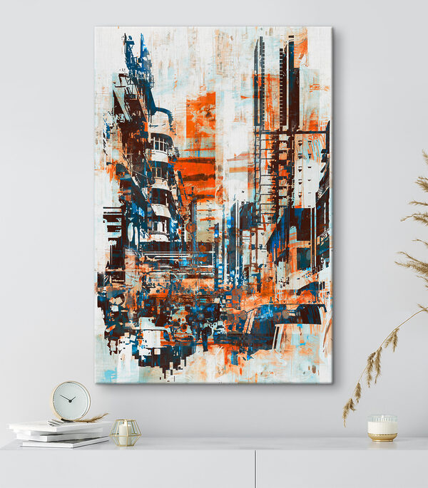 Een schilderij van een stad Een schilderij van een stad