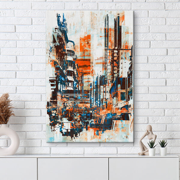 Een schilderij van een stad Een schilderij van een stad