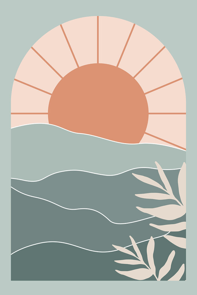 A sun over water with leaves A sun over water with leaves