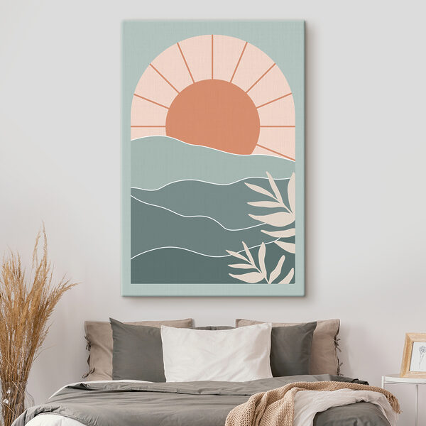 Een zon boven water met bladeren Een zon boven water met bladeren