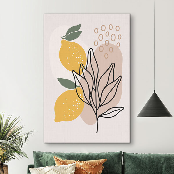 Een citroenen en bladeren getekend op een witte achtergrond Een citroenen en bladeren getekend op een witte achtergrond