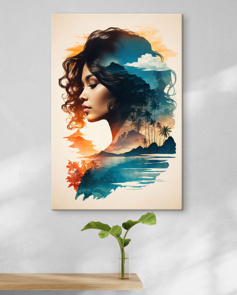 A woman's face and a landscape