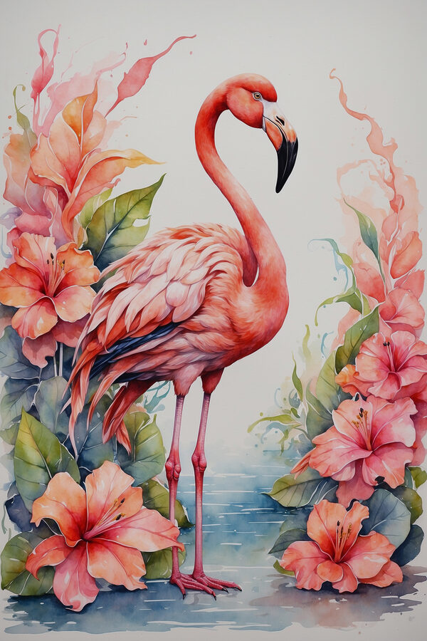 Een flamingo en bloemen Een flamingo en bloemen
