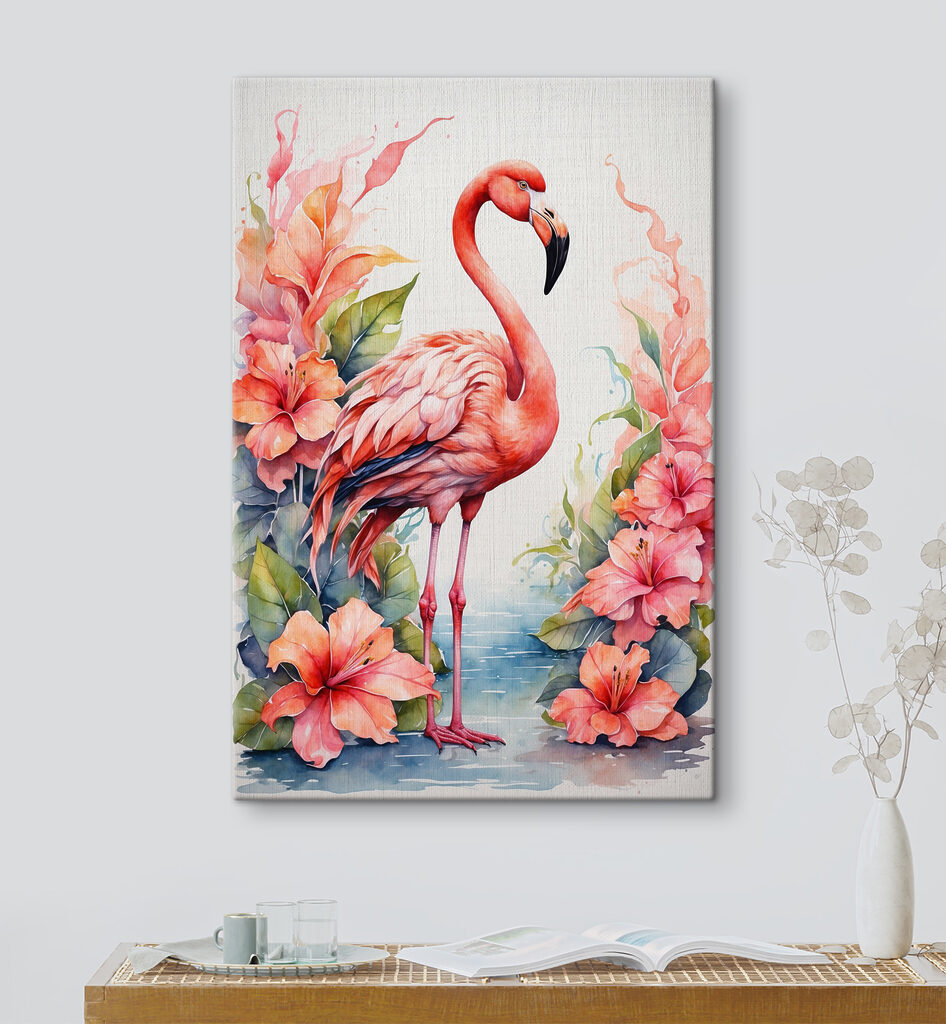 A flamingo and flowers