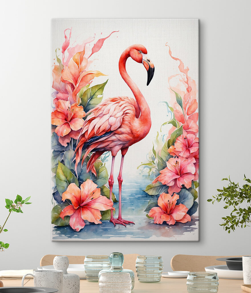 A flamingo and flowers