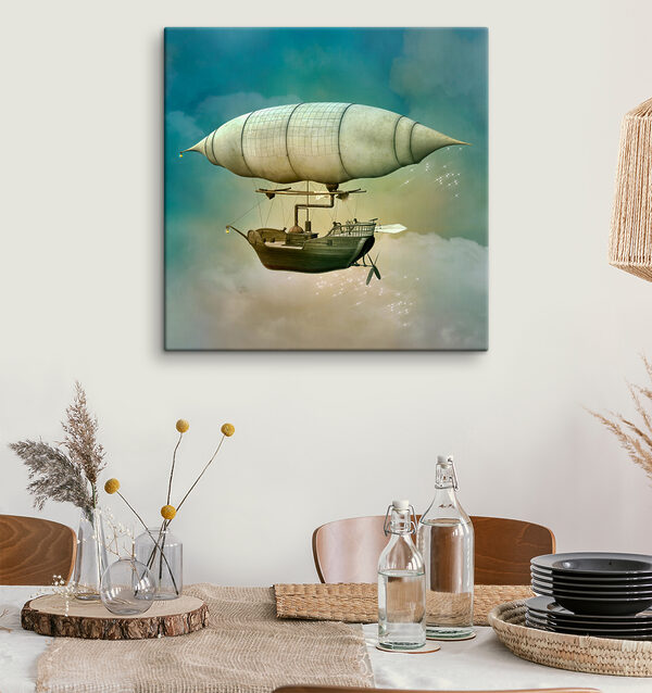 Een steampunk luchtschip in de lucht Een steampunk luchtschip in de lucht