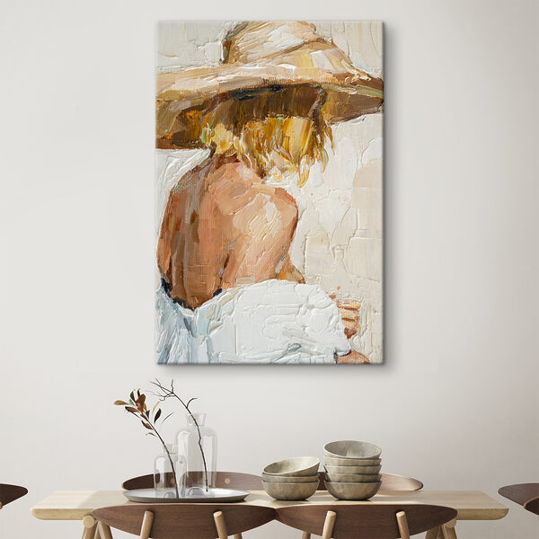 Een schilderij van een vrouw met een hoed Een schilderij van een vrouw met een hoed