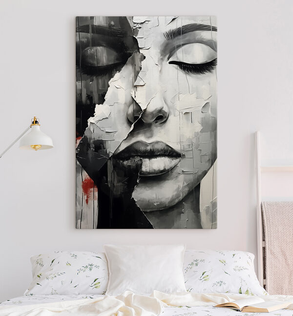 Een schilderij van het gezicht van een vrouw Een schilderij van het gezicht van een vrouw