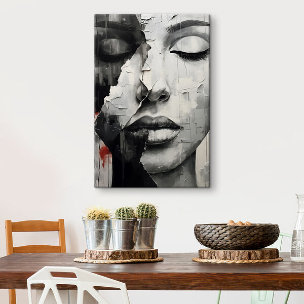 Een schilderij van het gezicht van een vrouw Een schilderij van het gezicht van een vrouw