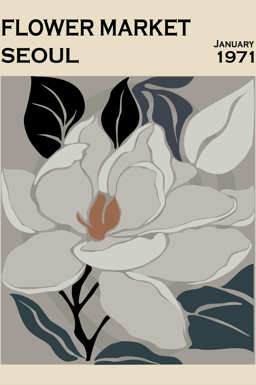 Een witte bloem met zwarte bladeren