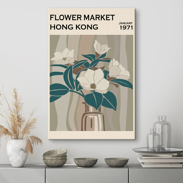 Een vaas met bloemen en bladeren Canvas Schilderijen Een vaas met bloemen en bladeren