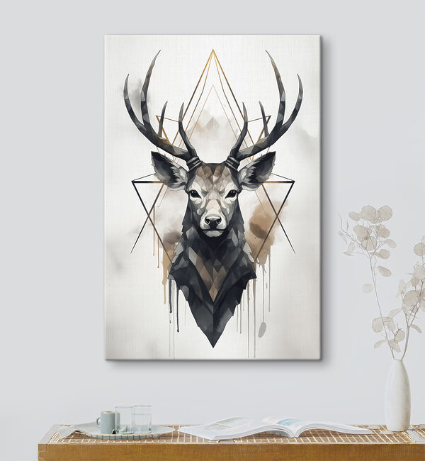 Een schilderij van een hert met gewei Een schilderij van een hert met gewei