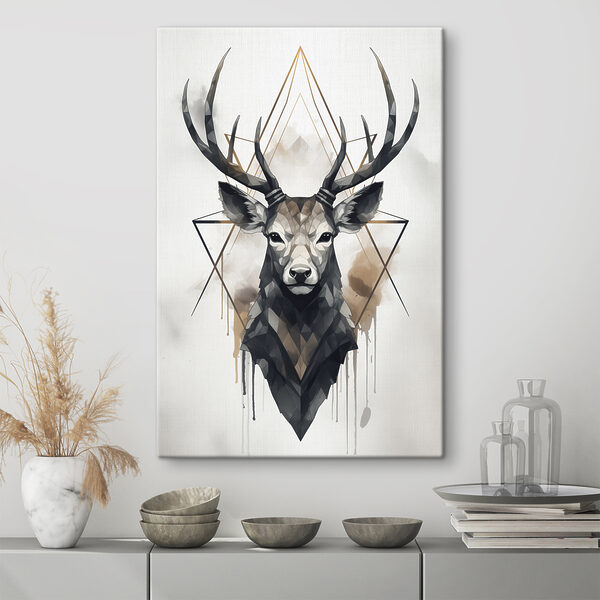 Een schilderij van een hert met gewei Een schilderij van een hert met gewei