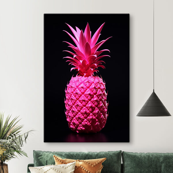 Een roze ananas met een zwarte achtergrond Een roze ananas met een zwarte achtergrond